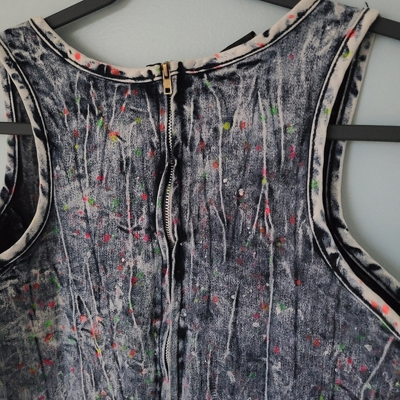 Dazl Stonewash Grunge Paint Splatter Sleeveless Mini Dress - Picture 3 of 5
